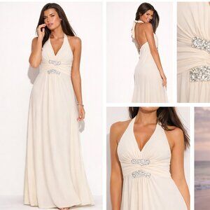 Ivory Halter Empire Waist  Party Evening Maxi Dress Size M